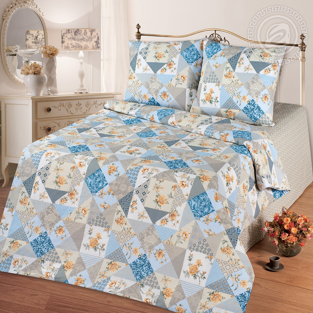 картинка Комплекты постельного белья (кпб) бязь Лоскутная мозаика голубой от производителя АртПостель